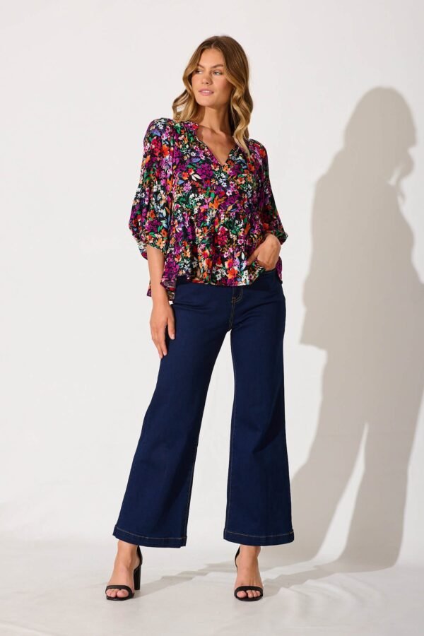 Top In Black Multi Floral