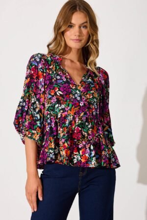 Top In Black Multi Floral