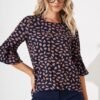 Top in Navy with Rust Leaf