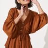 V Neck Top in Rust Satin