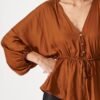 V Neck Top in Rust Satin