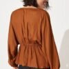 V Neck Top in Rust Satin