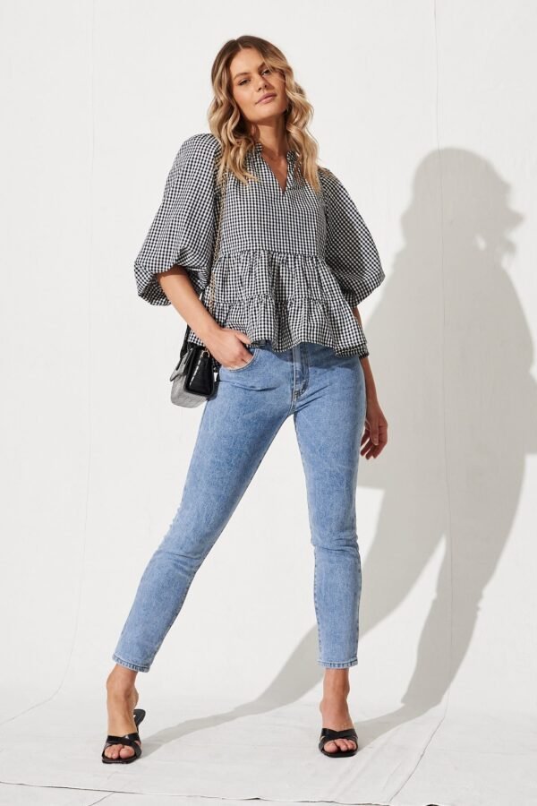 Top In Black And White Gingham Cotton