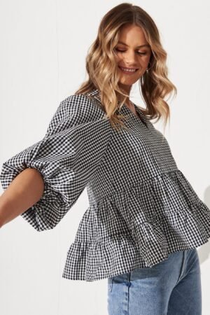 Top In Black And White Gingham Cotton