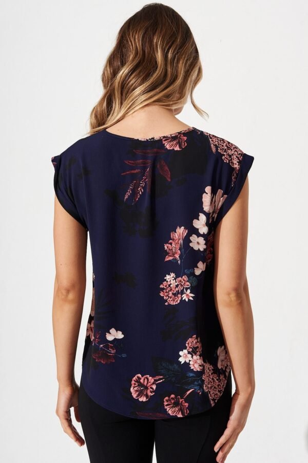 Top In Navy With Pink And Blush Floral