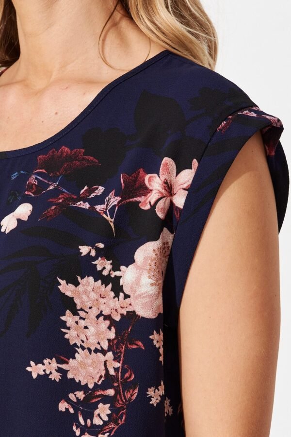 Top In Navy With Pink And Blush Floral