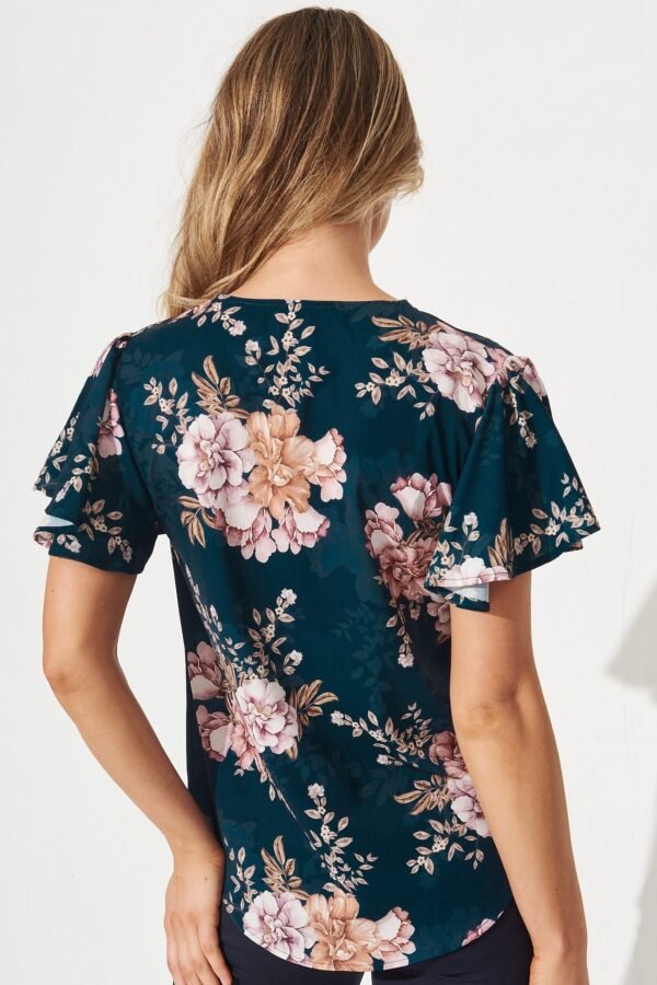 Zip Top In Teal With Blush Floral