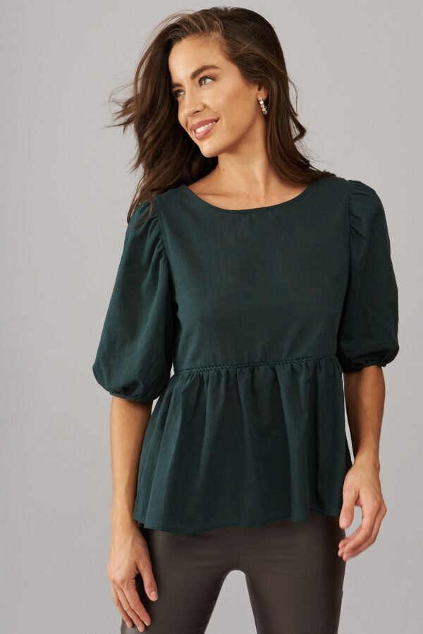 Top In Emerald Cotton Linen