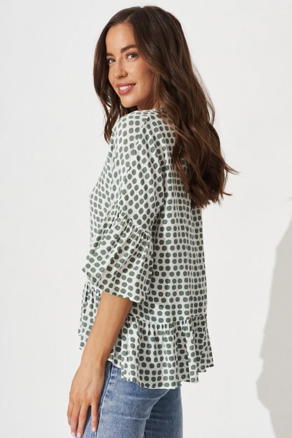 Top In White With Green Polka Dot