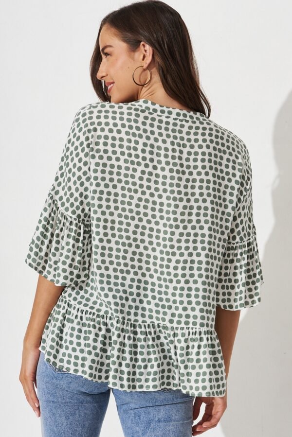 Top In White With Green Polka Dot