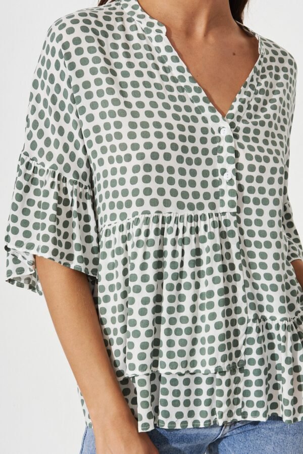 Top In White With Green Polka Dot