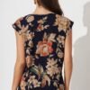 Top In Navy With Beige Floral Crepe