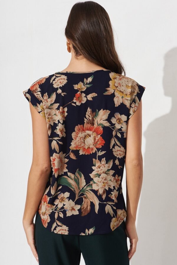 Top In Navy With Beige Floral Crepe