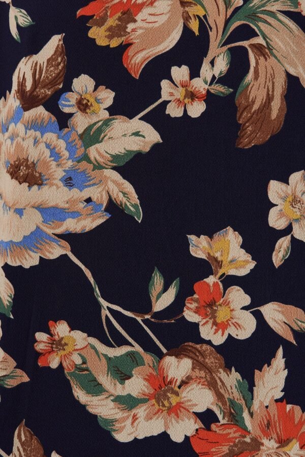 Top In Navy With Beige Floral Crepe