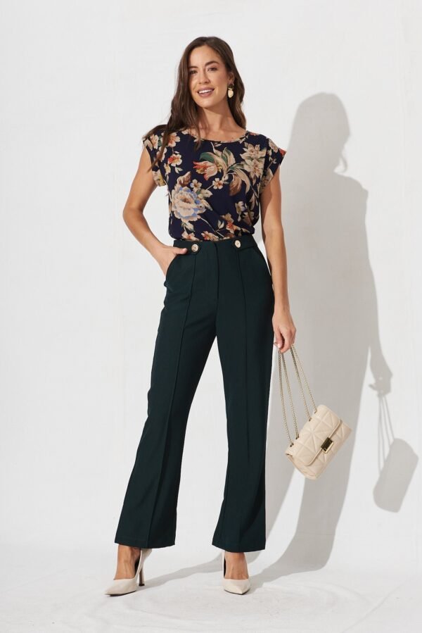 Top In Navy With Beige Floral Crepe