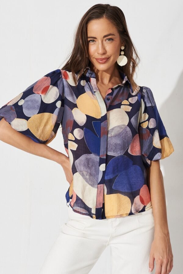 Shirt In Navy With Multi Print