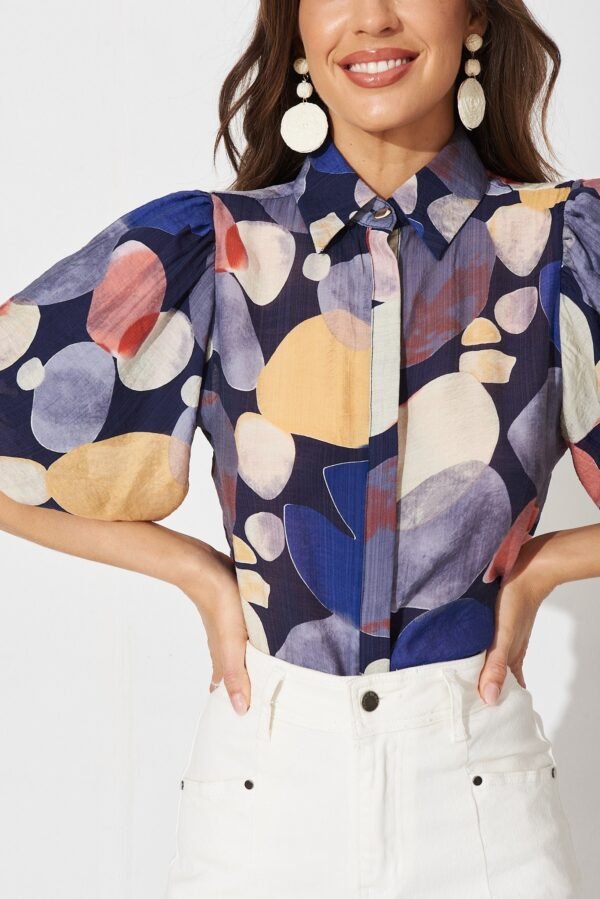 Shirt In Navy With Multi Print