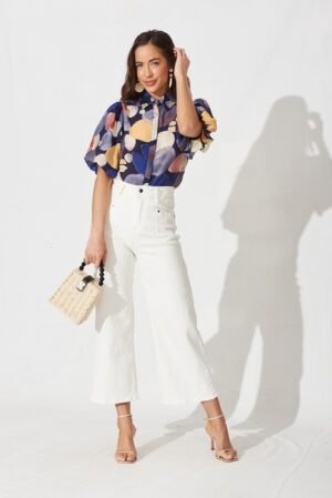 Shirt In Navy With Multi Print