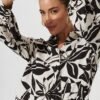 Shirt In White With Black Leaf Cotton