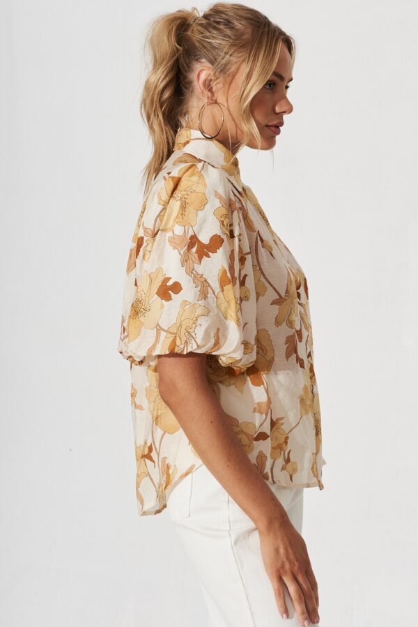 Shirt In White With Rust Floral
