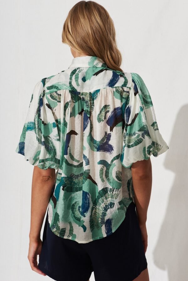 Shirt In White With Green Multi