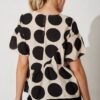 Top In Beige With Black Spot Print Cotton Blend