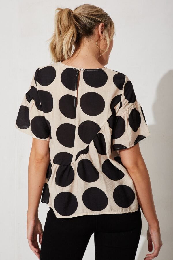 Top In Beige With Black Spot Print Cotton Blend