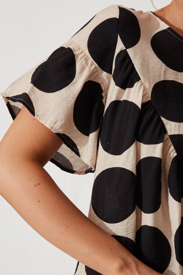 Top In Beige With Black Spot Print Cotton Blend