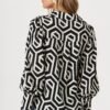 Shirt In Black With Cream Geometric Print