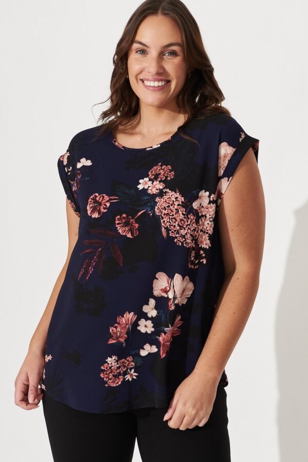 Top In Navy With Pink And Blush Floral