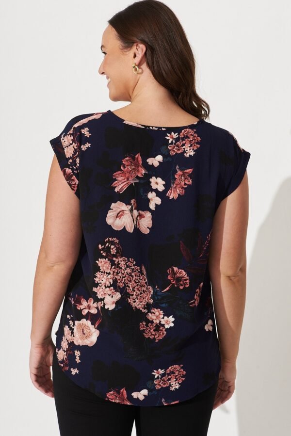 Top In Navy With Pink And Blush Floral