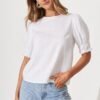Top In White Cotton Linen Blend