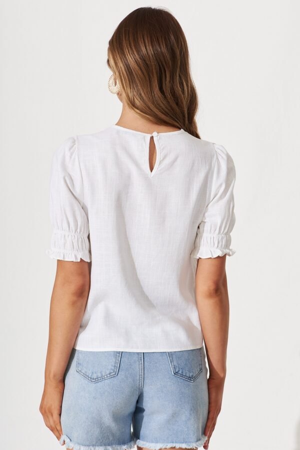 Top In White Cotton Linen Blend
