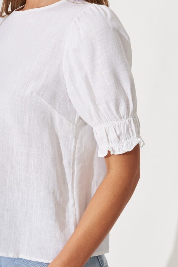 Top In White Cotton Linen Blend