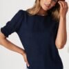 Top In Navy Cotton Linen Blend