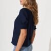 Top In Navy Cotton Linen Blend