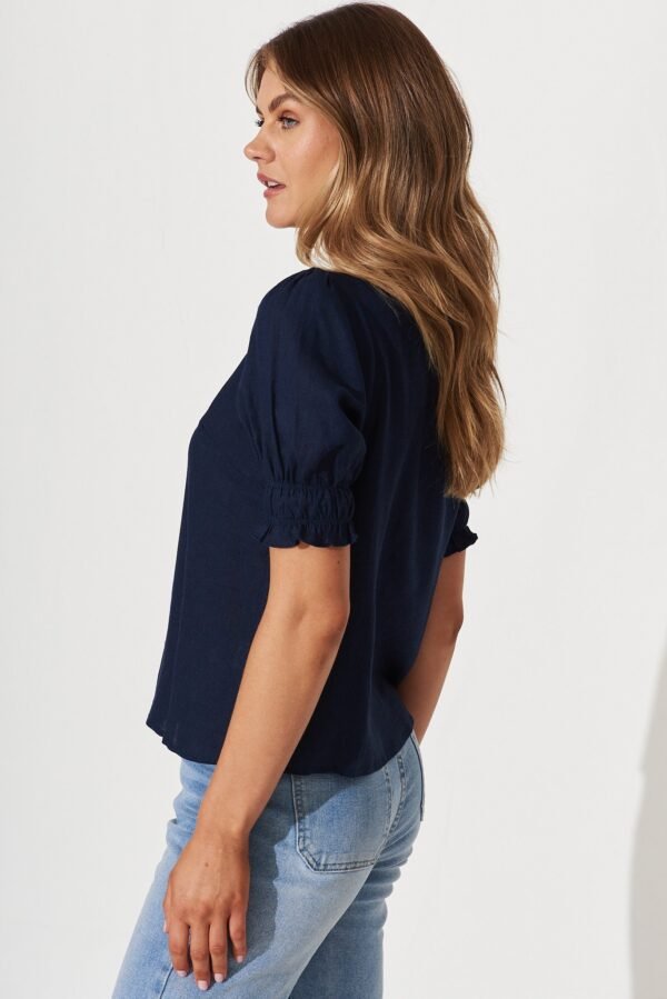 Top In Navy Cotton Linen Blend