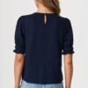 Top In Navy Cotton Linen Blend