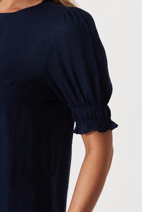 Top In Navy Cotton Linen Blend