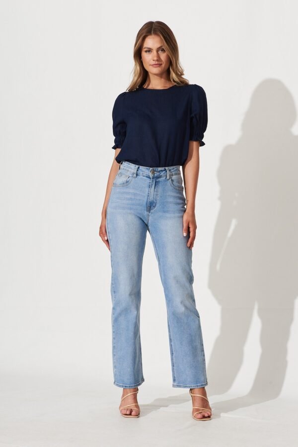 Top In Navy Cotton Linen Blend