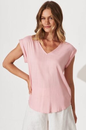 Top In Blush Linen Blend