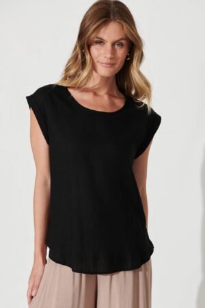Rejina Top In Black Linen Blend