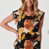 Top In Black With Rust Multi Floral