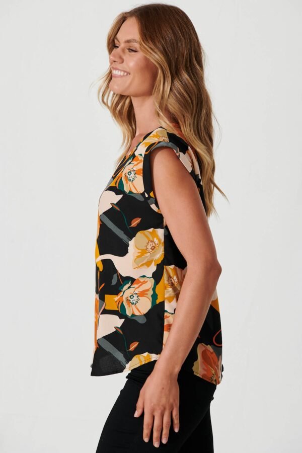 Top In Black With Rust Multi Floral