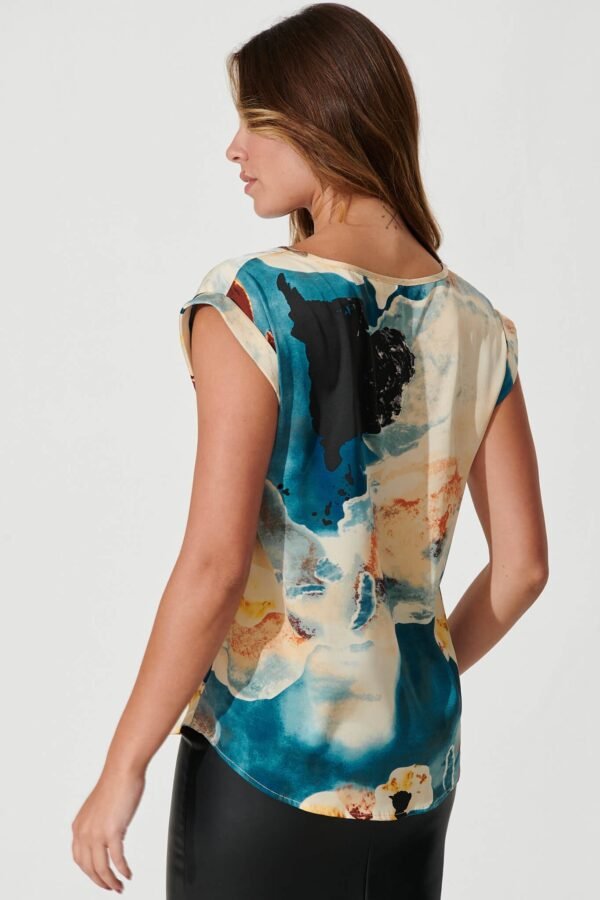 Top In Blue And Cream Watercolour Satin