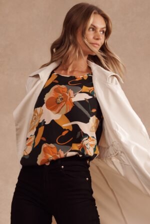 Top In Black With Rust Multi Floral