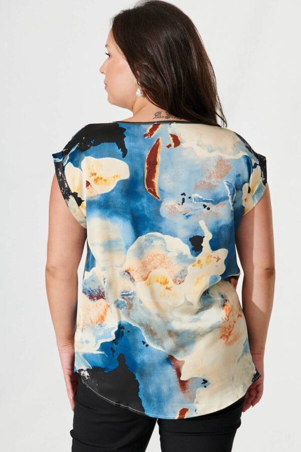 Top In Blue And Cream Watercolour Satin