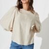 Top In Oatmeal Cotton Linen