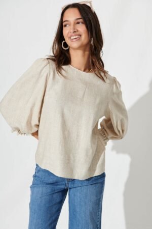 Top In Oatmeal Cotton Linen