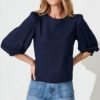 Top In Navy Cotton Linen